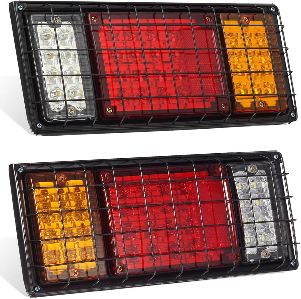 Kit de 2 luces traseras LED Partsam para camión y remolque, 40 LED, impermeables, con intermitentes, luz de freno, luz de marcha atrás y protección de rejilla metálica, 5 cables, 10V-30V para camión, barco, remolque, UTV, RV y caravana.