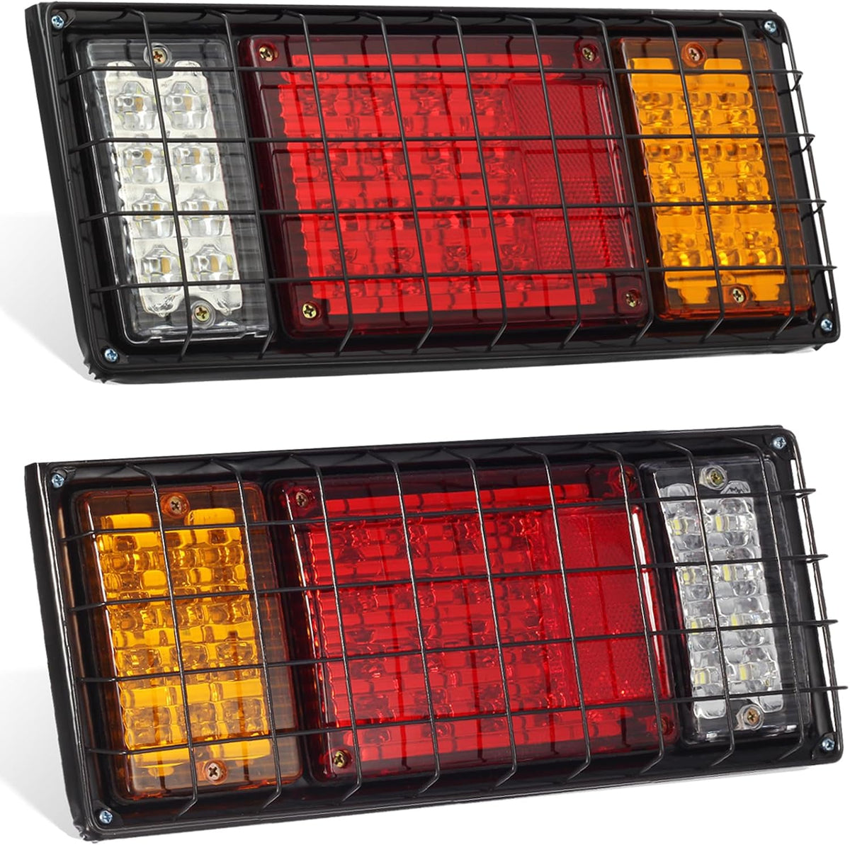 Kit de 2 luces traseras LED Partsam para camión y remolque, 40 LED, impermeables, con intermitentes, luz de freno, luz de marcha atrás y protección de rejilla metálica, 5 cables, 10V-30V para camión, barco, remolque, UTV, RV y caravana.