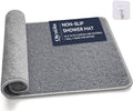 Alfombrilla antideslizante para ducha y bañera QiCaiJia de 40 x 60 cm, de secado rápido con desagüe, de PVC suave imitación lufa, para bañera, ducha y suelo. Incluye gancho para colgar. Color gris.