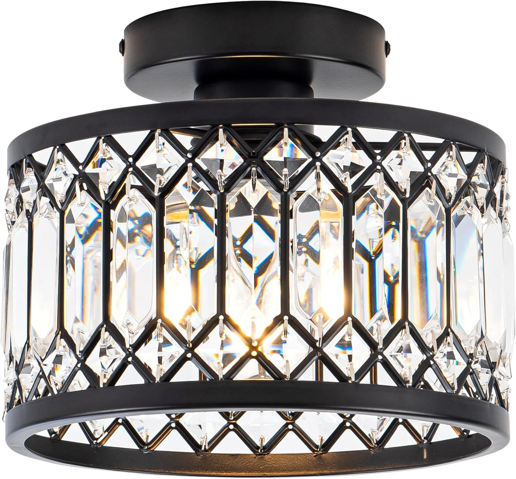 Lámpara de Techo Semi Embutida Rpzloila – Candelabro de Cristal Moderno Negro para Cocina, Recámara, Baño y Vestíbulo