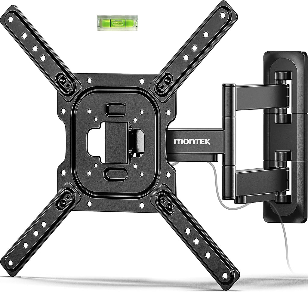 Soporte de pared monTEK Full Motion para televisores y monitores planos y curvos de 23 a 65 pulgadas, soporte articulado giratorio e inclinable, VESA máximo de 400 x 400 mm, soporta hasta 35 kg, diseño de centrado perfecto.
