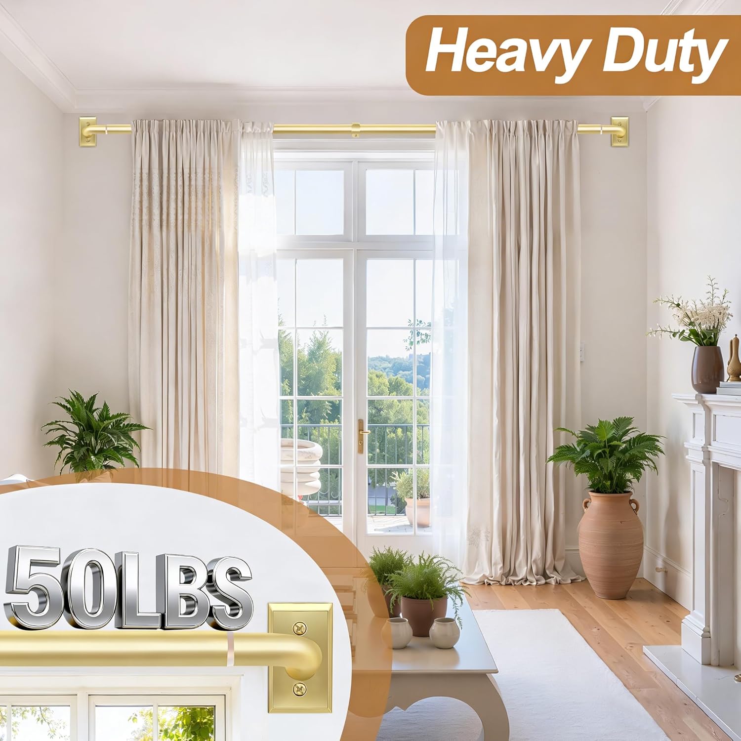 ZYRW Barra de cortina dorada, cortinero para oscurecer la habitación para ventanas de 28 a 48 pulgadas (2.3 a 4 pies), barras de cortina envolventes, cortinas opacas resistentes, barra decorativa