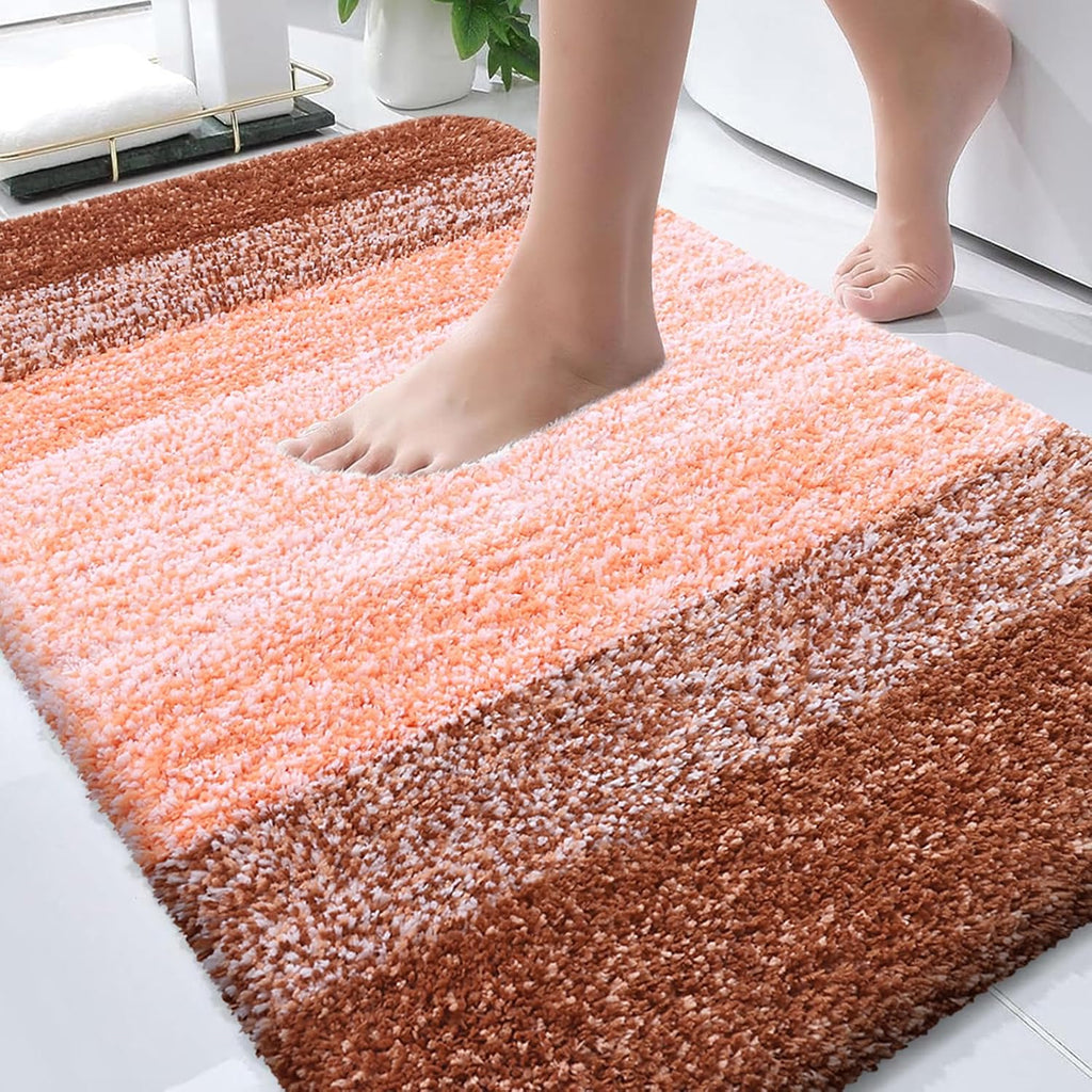 Tapete de Baño OLANLY de Microfibra Extra Suave y Absorbente 30x20 Pulgadas – Antideslizante, Secado Rápido y Lavable | Color Naranja