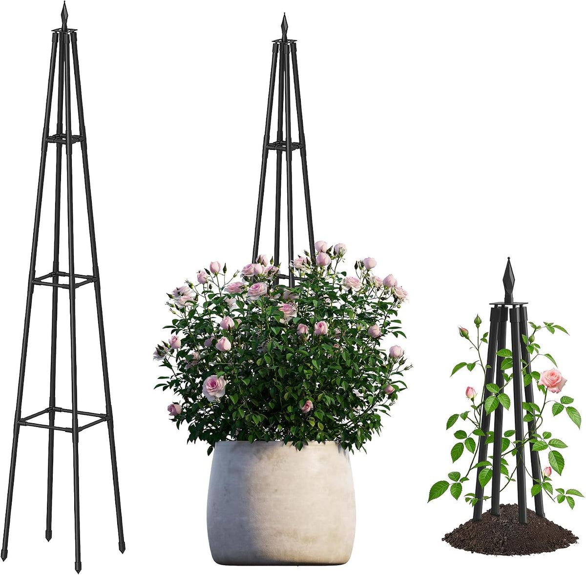 Hsundries Obelisco 1.58 m para Plantas Trepadoras – Metal 16 mm Recubierto, Interior y Exterior, Negro