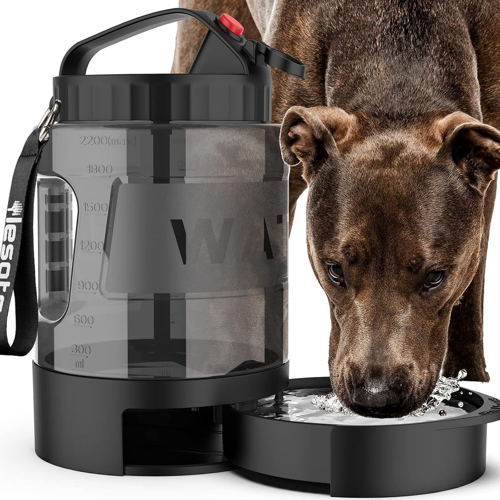lesotc Botella de agua portátil para perros, bebedero grande de 2,2 litros para perros, ideal para acampar, senderismo, playa y caza. Dispensador de agua grande para mascotas, perfecto para llevar al parque, al coche o para pasear.