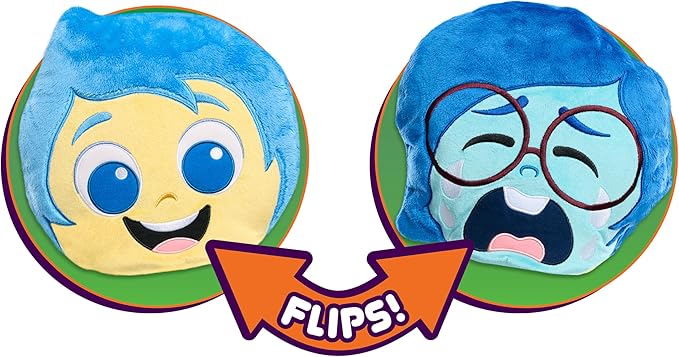 Inside Out 2 Flip-A-Mood Reversible Plush Joy/Sad, rellenos de cesta de Pascua, regalos, regalos, juguetes para niños a partir de 3 años por Just Play, juguetes para niños a partir de 3 años Just Play
