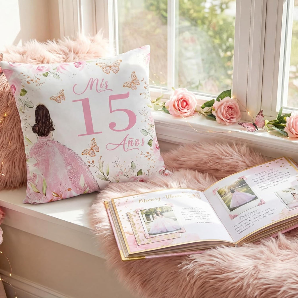 Almohada de Decoración Quinceañera Almohada Dulce Cojines para 15 Años de Quinceañera Regalos Cumpleaños Ideas para Regalo para Hija Hermana Amiga Decoraciones de Cumpleaños 15