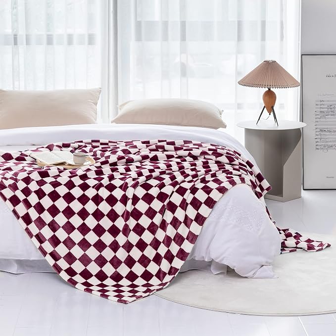 LOMAO Mantas de Tiro de Franela con Patrón de Cuadrícula, Manta Suave para Sofá, Cama, Sofá, Lujosa, Cálida y Acogedora para Todas las Estaciones (Morado, 50"x60")