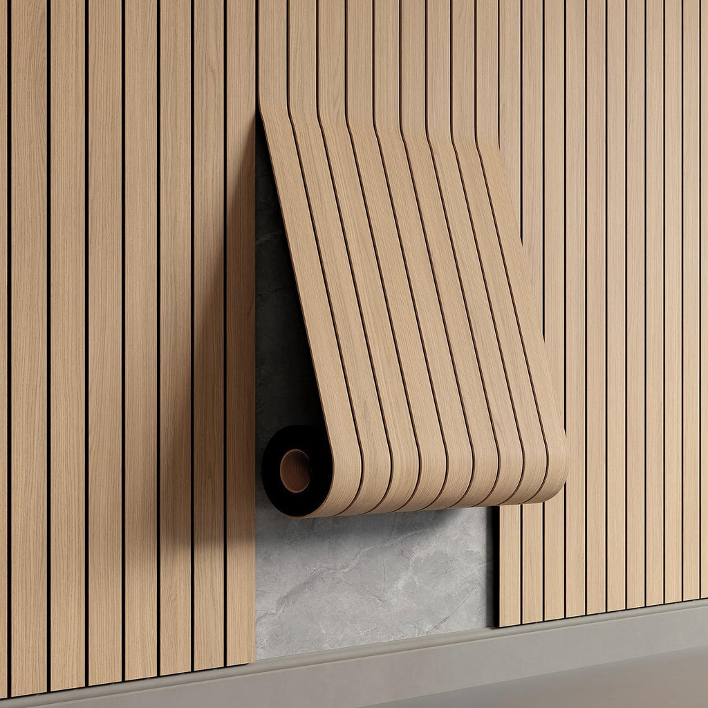 YU LI 3DH Peel and Stick PVC Slat Wall Panel 236"x15.75" Self-Adhesive Thick Faux Oak Wood Grain Wallpaper Panel 3D Soundproof Wall Panels for Walls & Ceilings