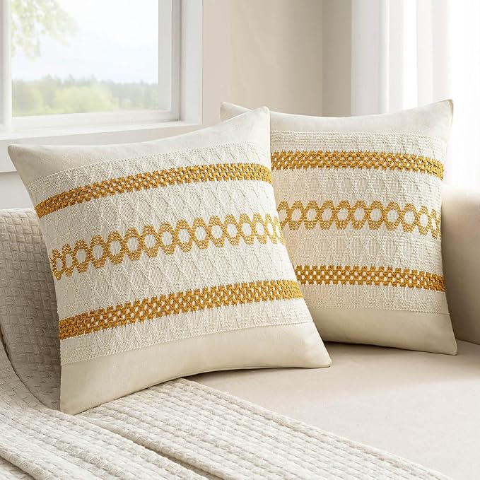 MIULEE Fundas de almohada lumbares decorativas bohemias, cojín de algodón retro, tejido rustico de macramé para el hogar para cama, sofá, color amarillo mostaza