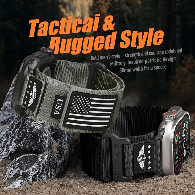Banda de Nylon Tejida para Apple Watch Ultra 2/3 y Series 3-11 – Diseño Estrellas y Rayas, Compatible 42mm al 49mm