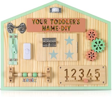 Tablero de actividades Montessori para niños pequeños: juguetes sensoriales personalizados con 11 actividades: tablero de actividades de madera maciza para fomentar el juego sensorial y promover el desarrollo en la primera infancia.
