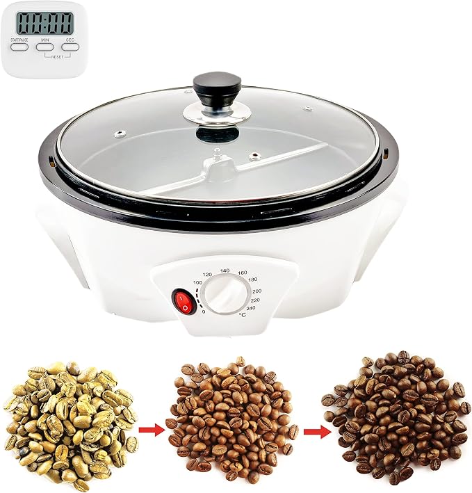 Tostadora eléctrica de granos de café de 500 g con temporizador, 0-240 °C, antiadherente para uso doméstico y en cafeterías.