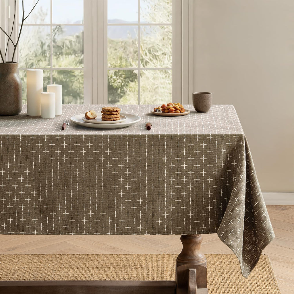 MIULEE Taupe Linen Table Cloth Rectangle Tablecloth Waterproof Spillproof Cross-Star Textured Table Cloth, Decorative Rustic Farmhouse Style for Dining/Party/Buffet/Wedding,52x70 Inch