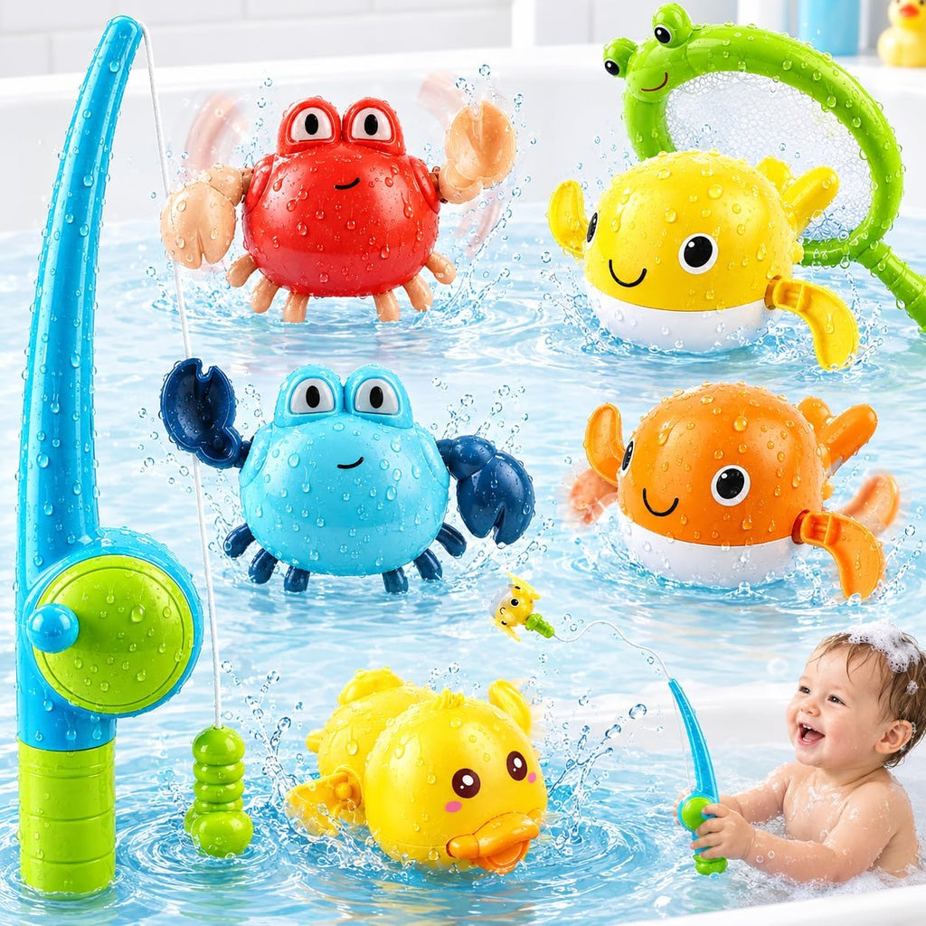 Juguetes de baño TOY Life para niños de 1 a 3 años, juego de pesca magnético con juguetes de baño de cuerda antimoho para niños pequeños de 1 a 3 años, caña de pescar y red de pesca de juguete, juguetes de baño divertidos para bebés y niños pequeños.