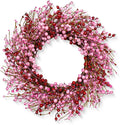 Corona Decorativa de San Valentín LLZLL 22" — Artificial con Bayas Rosas y Rojas, Para Puerta, Aniversarios y Bodas