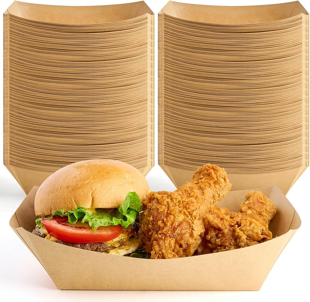 ZORRITA Bandejas de papel extragrandes de 2.27 kg (5 lb), paquete de 100 bandejas desechables para nachos, cestas de papel kraft para servir sándwiches, hamburguesas, palomitas de maíz y aperitivos.