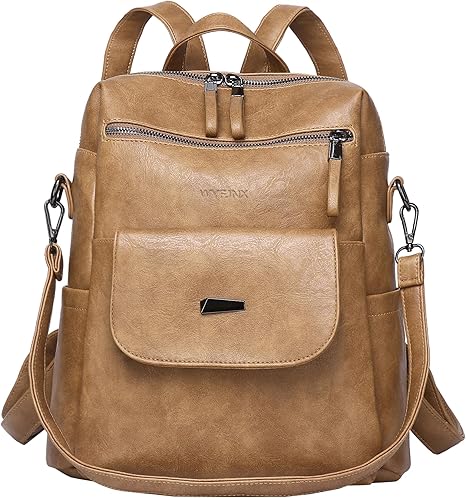 WYFJNX – Mochila Bolso de Cuero PU para Mujer | Diseño Multiusos | Bolso de Hombro y Mochila de Viaje | Color Camel