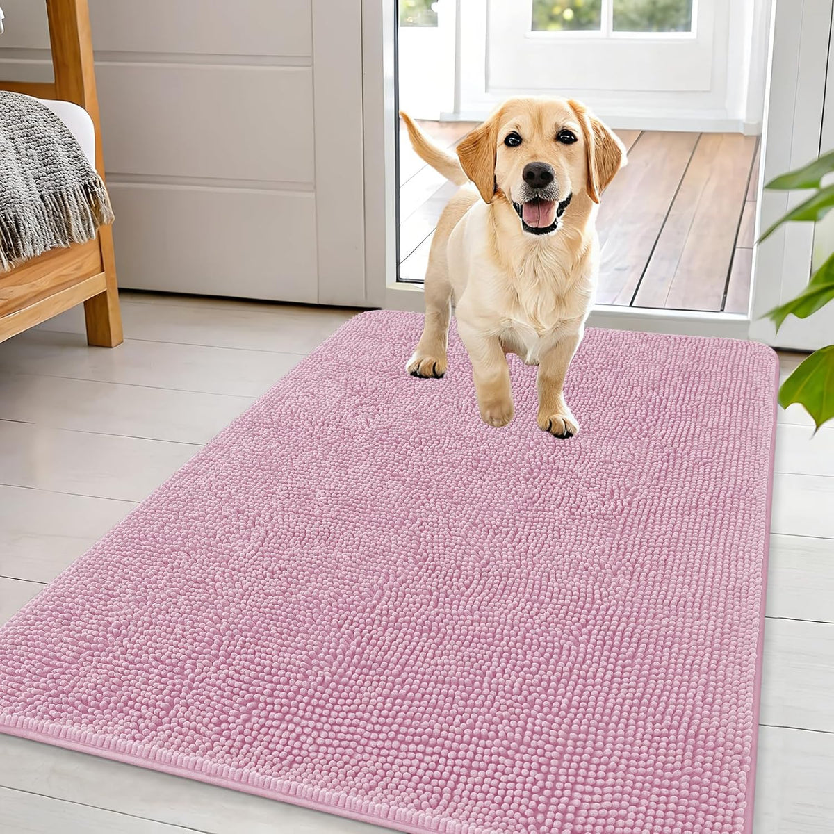 Alfombrilla para perros OLANLY para patas embarradas 44x32, absorbe la humedad y la suciedad, alfombrilla absorbente antideslizante y lavable, alfombrilla de chenilla de secado rápido para barro para perros, alfombra de entrada para interiores, color