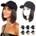 S-noilite Peluca con Gorra de Béisbol Integrada | Cabello Bob Corto Castaño Oscuro | Gorra Ajustable con Extensiones