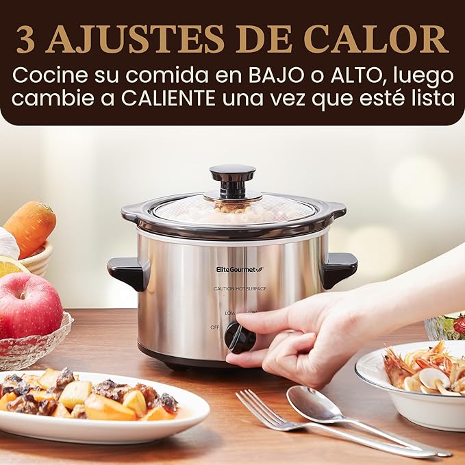 Elite Gourmet olla de cocción lenta de 1.5 qt, Plateado