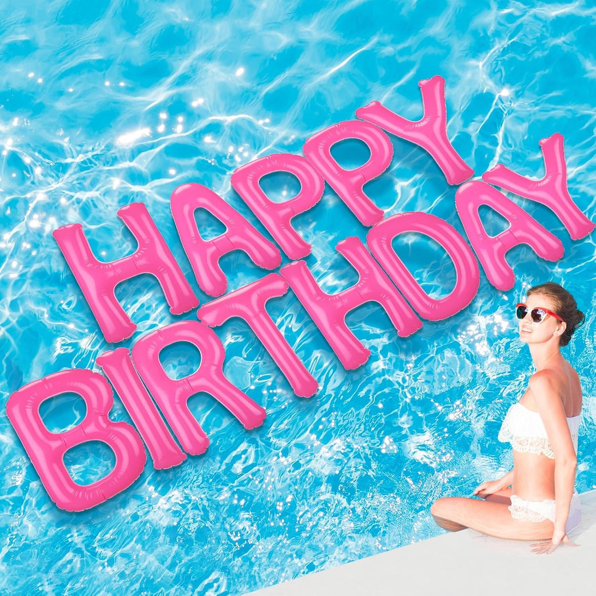Shappy Globos de Letras Flotantes Happy Birthday 20 pulgadas | Rosa, Grandes para Piscina con Puntos Adhesivos | Decoracion Inflable para Fiesta de Verano (Puro)