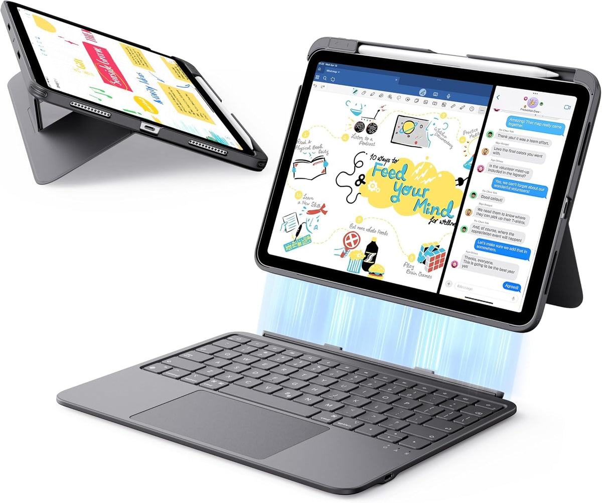 Funda con teclado flexible ESR para iPad (A16) de 11.ª/10.ª generación, teclado magnético desmontable ultraligero para iPad de 10,9" con modos de escritura/visualización, trackpad de precisión más grande, gris oscuro.