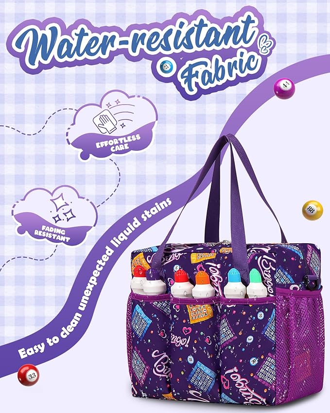 Bolsa de Bingo con Bolsillos para Marcadores Casino Accesorios de Juego de Bingo para Adultos Mayores Púrpura
