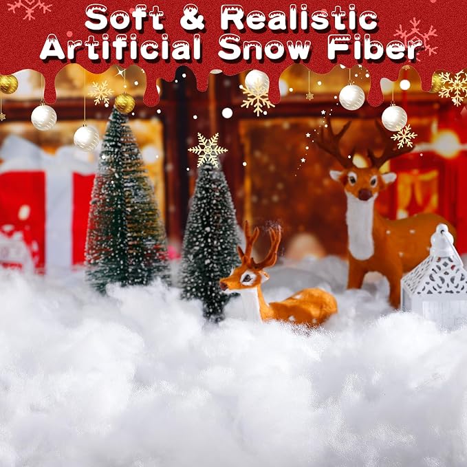 Biggun Decoraciones de Nieve Falsa Esponjosa de 10 onzas - Manta de Nieve Artificial de Navidad, Fibra de Algodón de Nieve Sintética Xmas para Interiores, Copos de Nieve para Decorar Árbol de Pueblo