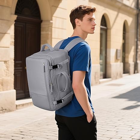 Mochila de viaje para mujeres y hombres, mochila grande de transporte personal, mochila para laptop aprobada por TSA para vuelos, Gris, Grande, Mochilas de viaje