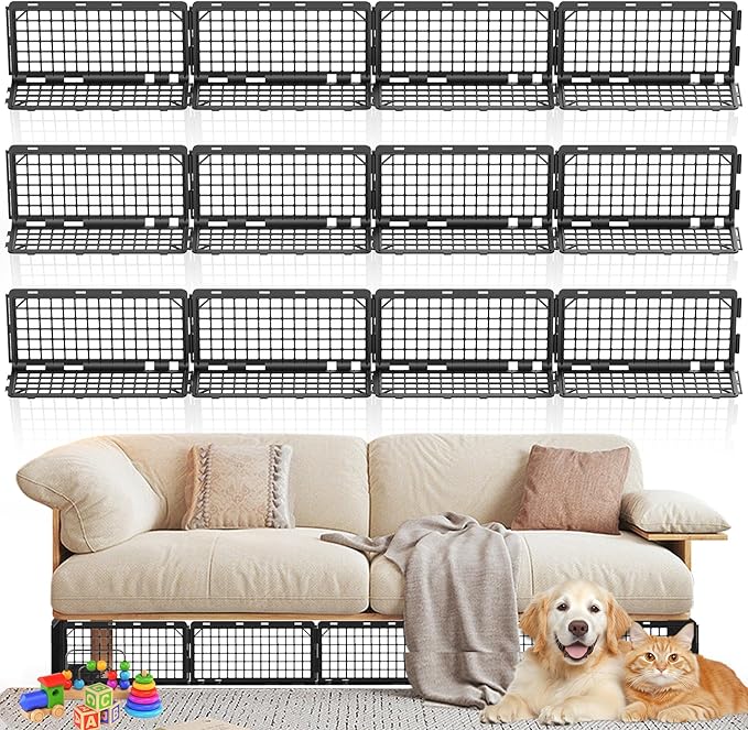Abiglifty Bloqueador debajo del sofá, bloqueador debajo de la cama para mascotas, bloqueador ajustable debajo de los muebles con 30 lazos, evita que los gatos y los perros se escondan debajo de los muebles (negro)