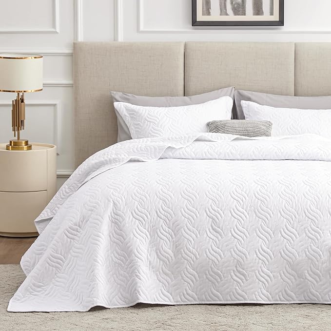 Love's cabin Colchas para cama Queen de color blanco, colcha suave de verano, colcha de microfibra ligera