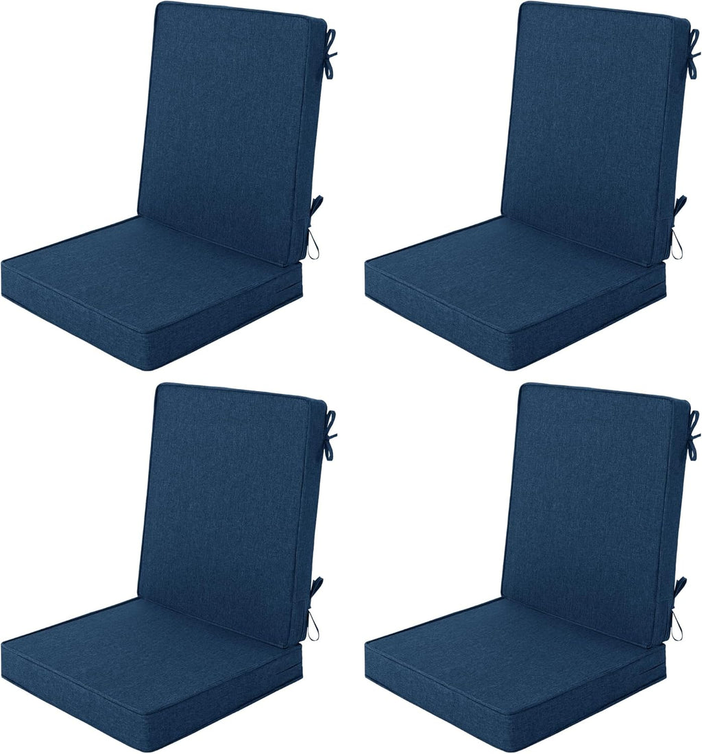 Cojines para Sillas de Exterior Fitfree 50x50cm, Resistentes al Agua y Desvanecimiento, Reemplazo de Asiento para Sillas de Comedor de Patio con Respaldo Alto, Juego de 4, Azul Marino