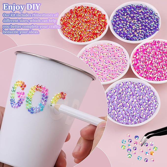 18000 cristales de gelatina de resina deslumbrantes, gemas de parte trasera plana de 4 mm para arte de diamantes, kit Bedazzler con 2 pegamento B7000 de 10 ml para manualidades, libros, zapatos, uñas
