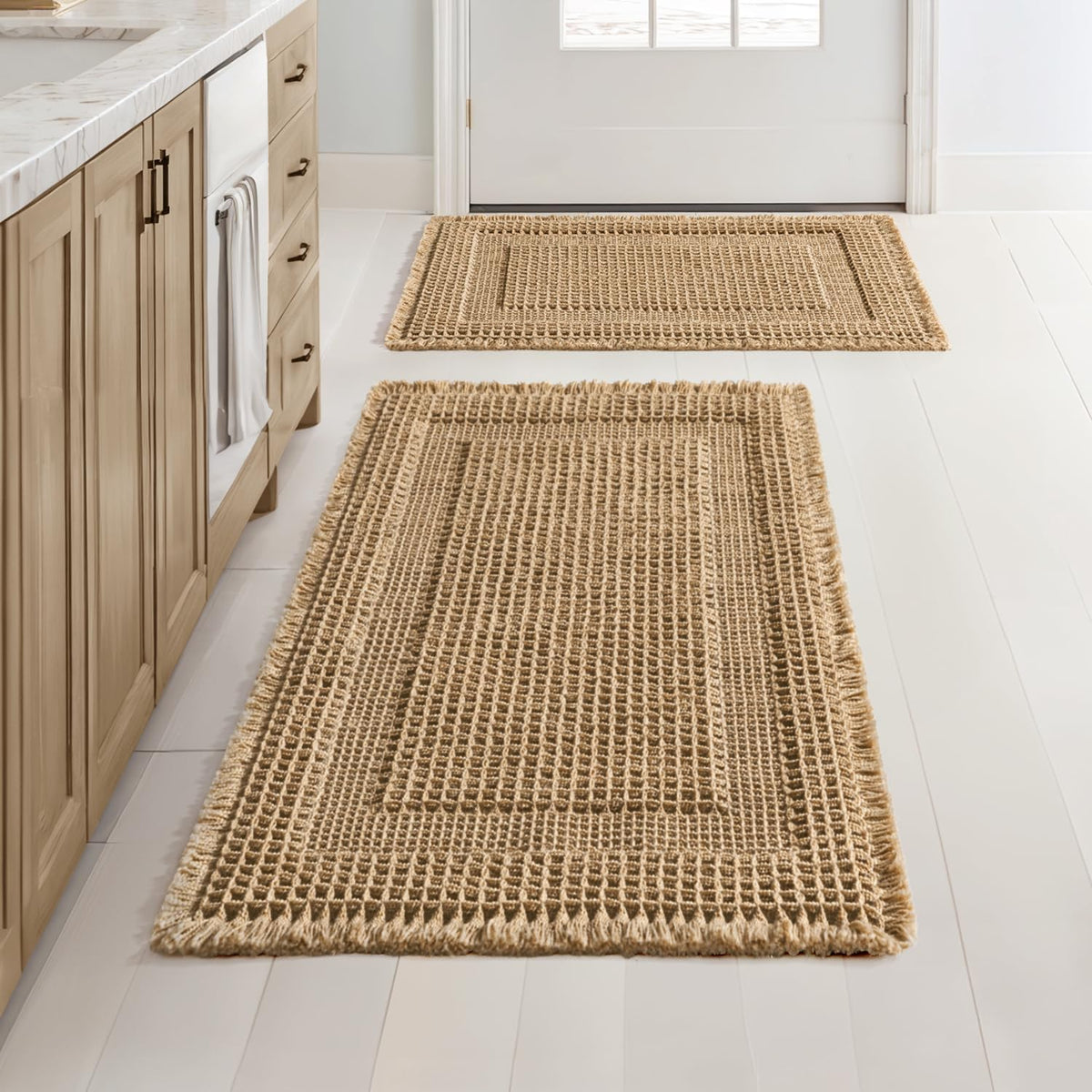 Set 2 Alfombras de Baño Gofre MIULEE | Estilo Bohemio Marrón | Súper Absorbente Antideslizante | Lavable | 17"x24" + 18"x30" | 1 Set