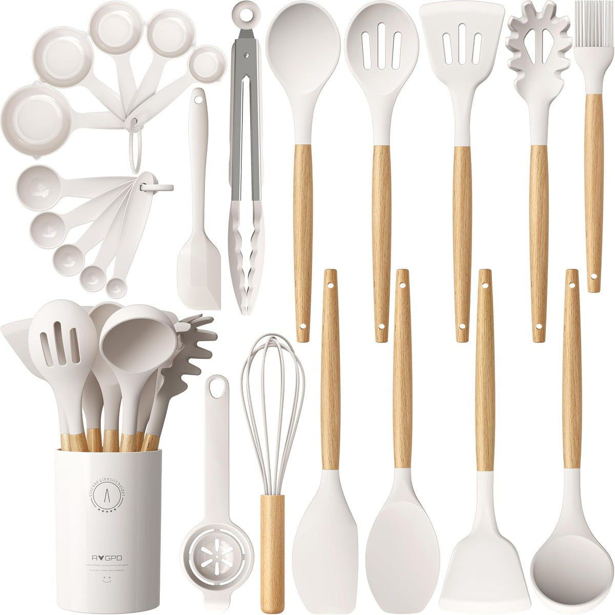 Juego de utensilios de cocina de silicona AVGPD, utensilios de silicona para cocinar, juego de espátulas de silicona resistentes al calor de 446", accesorios de cocina para utensilios de cocina antiadherentes, sin BPA (blanco crema).