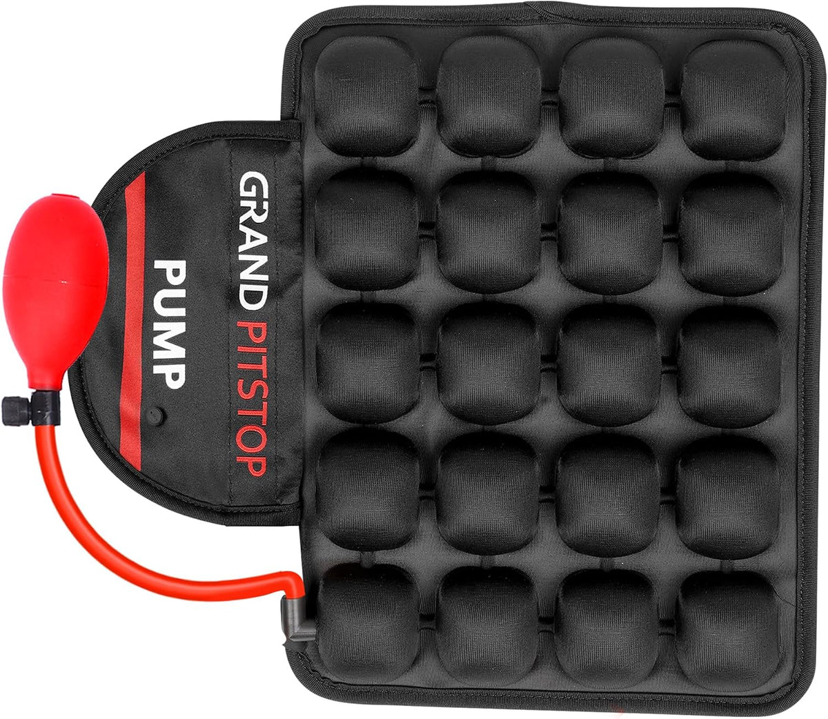 Cojin de Aire GRAND PITSTOP para Asiento de Motocicleta con Bomba de Inflado | Almohadilla Inflable con Malla Transpirable y Base Antideslizante | Asiento del Pasajero