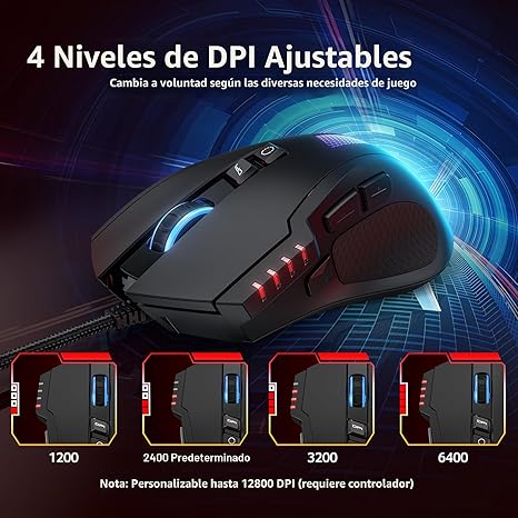 acer Ratón para juegos con cable, mouse ergonómico RGB de 12,800 DPI con sensor óptico, 8 botones programables, 12 modos retroiluminados, software para teclas de bricolaje, fuego rápido, ratones USB para juegos para computadora portátil, PC