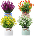 Cindeer 4 piezas de flores artificiales grandes en maceta, plantas artificiales de plástico en maceta para decoración del hogar, plantas artificiales de interior en macetas para bodas, hogar, escritorio, mesa, exterior, oficina, cocina (clásico)
