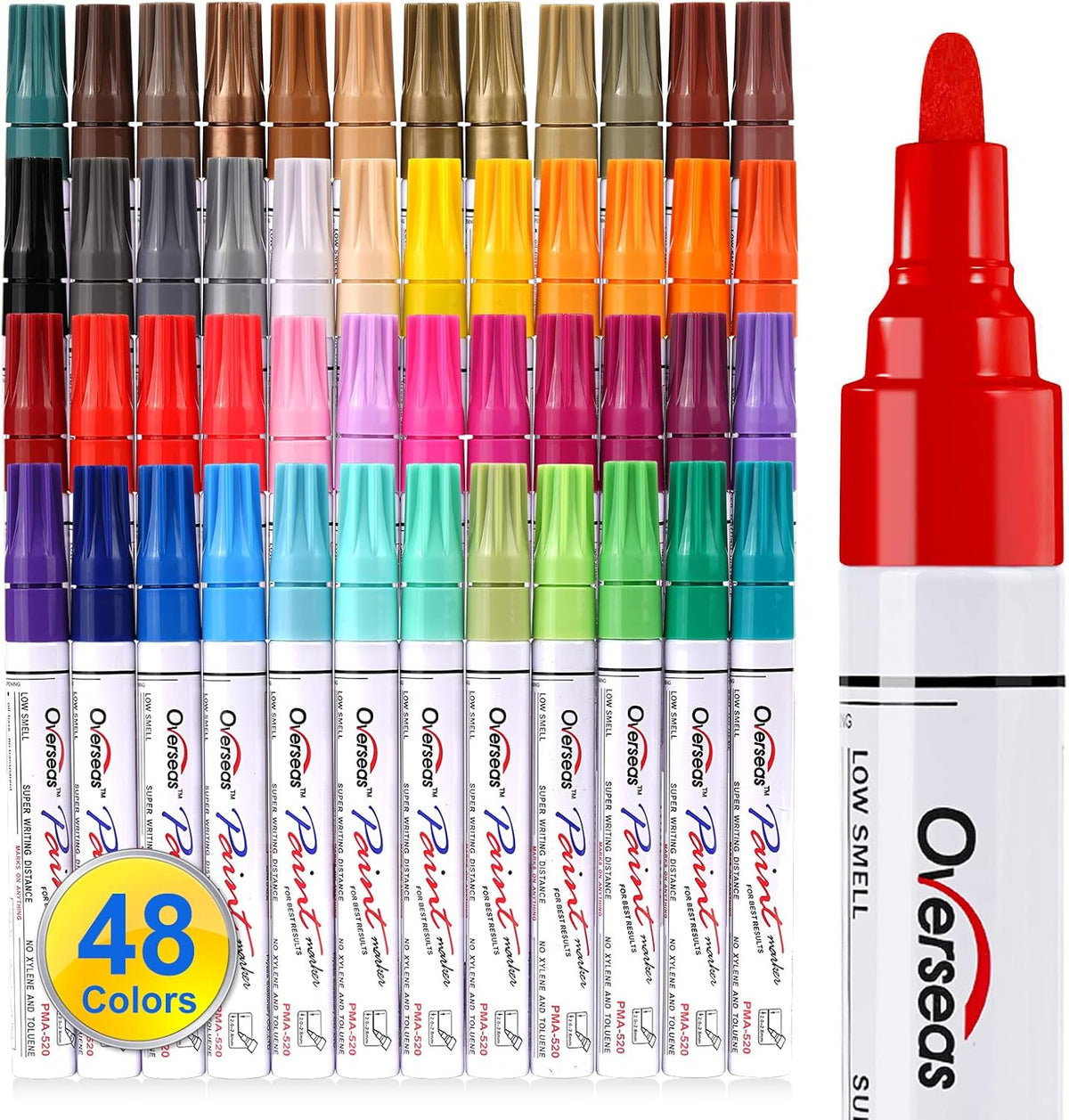 Marcadores de Pintura Overseas 48 Colores | Rotuladores Permanentes al Aceite, Punta Media | Secado Rápido e Impermeables para Metal, Madera, Roca, Vidrio y más