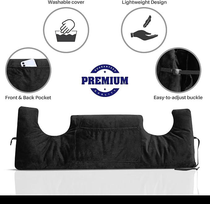 Almohada posmastectomía, almohada de protección de pecho poscirugía para cirugía de reducción de senos con bolsillos delanteros y traseros, funda lavable, color negro