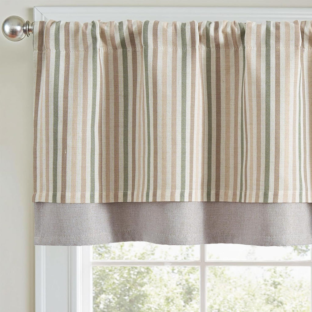 Cortina Valance de Lino a Rayas jinchan 50x18" – Filtra Luz, Estilo Farmhouse Rústico, Verde para Cocina y Baño