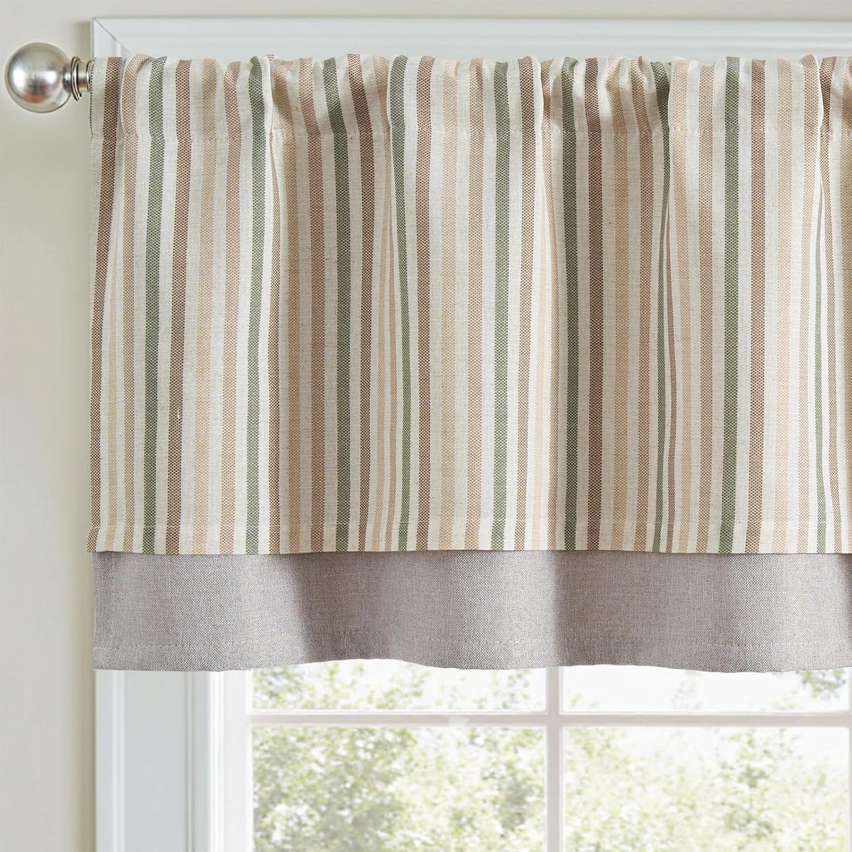 Cortina Valance de Lino a Rayas jinchan 50x18" – Filtra Luz, Estilo Farmhouse Rústico, Verde para Cocina y Baño