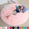 Amdrebio Tapete Circular Esponjoso Rosa Claro 122 cm | Decoración Cuarto de Niña | Dormitorio Estético y Acogedor