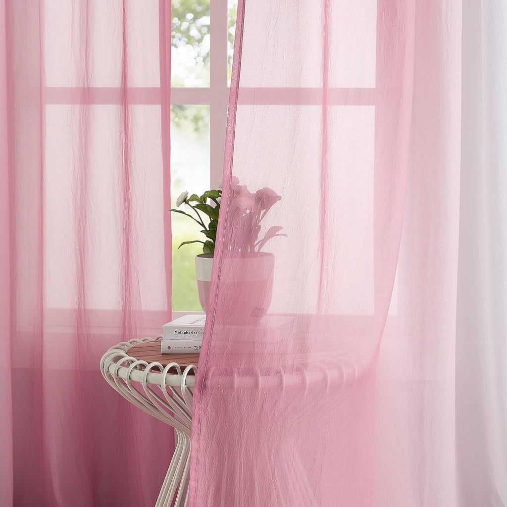 Cortinas de gasa de chiffón rosa con degradado para sala de estar y dormitorio, paneles de cortina