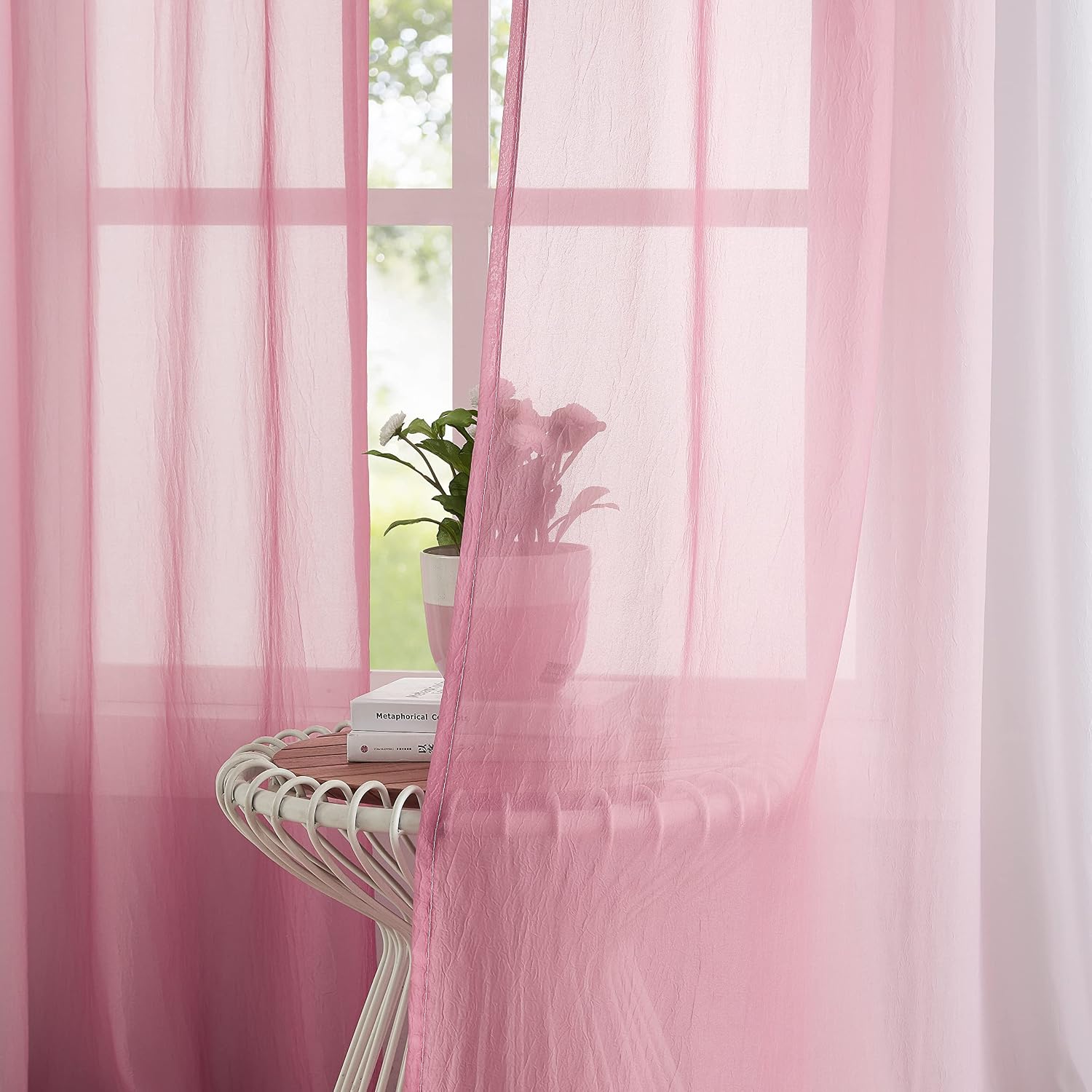 Cortinas de gasa de chiffón rosa con degradado para sala de estar y dormitorio, paneles de cortina