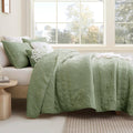 Juego de colcha con funda de almohada decorativa, verde salvia