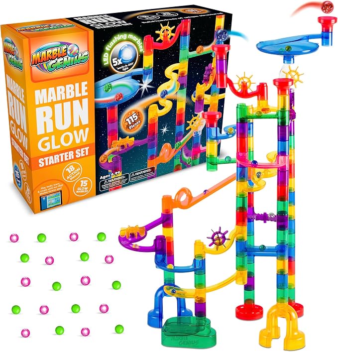 Marble Genius Glow Run – Set de Inicio de Pista de Canicas 115 Piezas con App