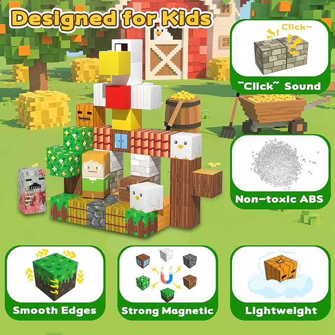 Bloques magnéticos de construcción de juguetes para niños, 48 bloques magnéticos para niños de 4 a 8 años, cubos magnéticos, juguetes sensoriales STEM para niños y niñas, regalos de cumpleaños de Navidad para niños a partir de 3 años