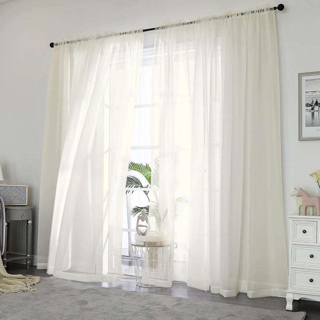 OWENIE Cortinas Transparentes 84 Pulgadas | Marfil | Set de 2 Paneles | para Dormitorio y Sala | Bolsillo para Barra | 42 x 84 Pulgadas cada una